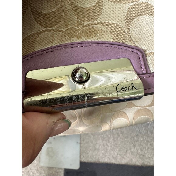 Authentic Signature COACH Embossed Material Lavender Leather Trim Crossbody Bag - Picture 7 of 7